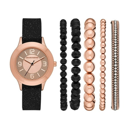 Skechers Women's Three-Hand, Rose Gold-Tone Alloy Watch Set