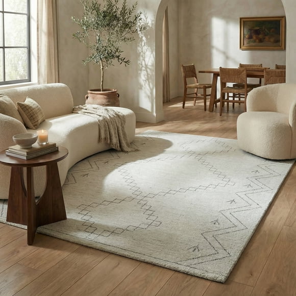Rug Branch Casa Abstract Indoor Area Rug, Beige Cream, Boho - Living Room, Bedroom, Dining Room, and Kitchen