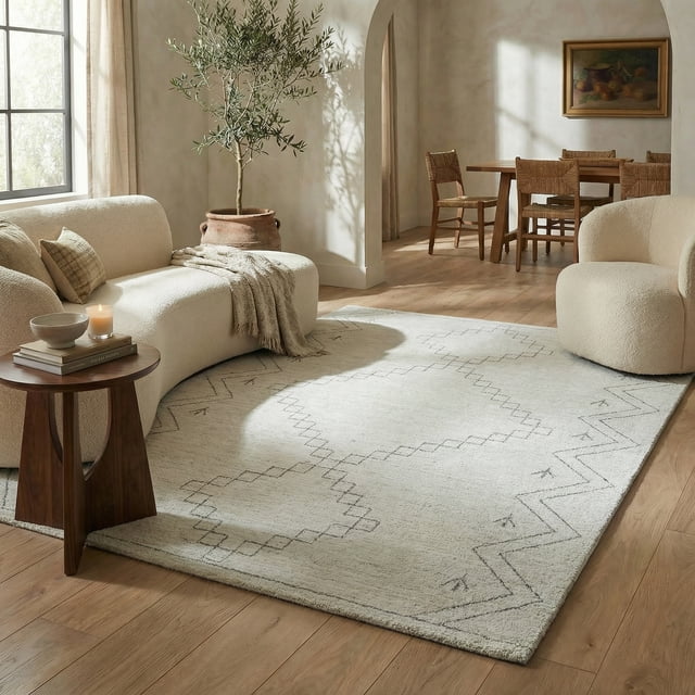 Rug Branch Casa Abstract Indoor Area Rug, Beige Cream, Boho - Living Room, Bedroom, Dining Room, and Kitchen