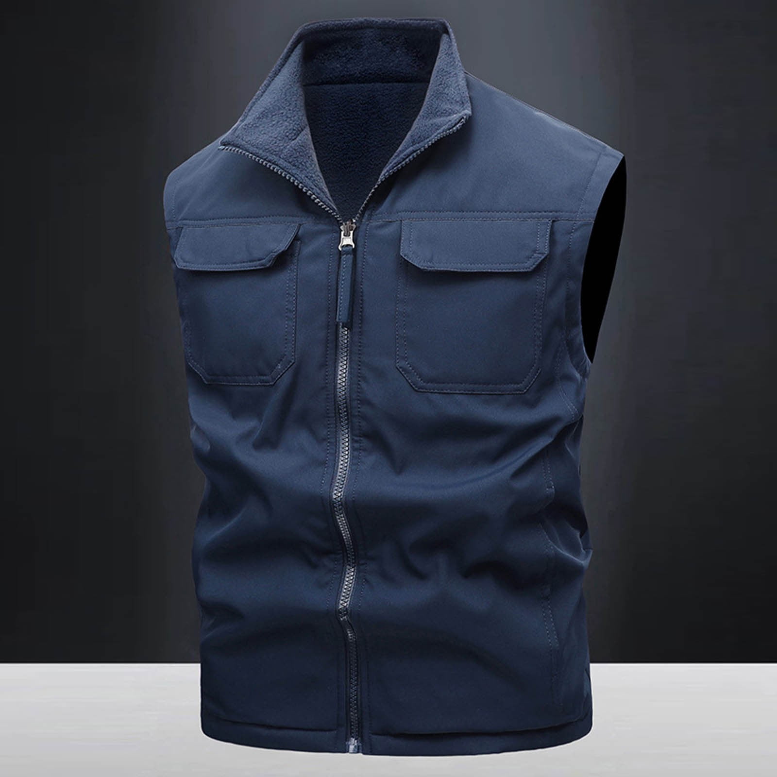 Zedker Men's Windproof Lightweight Golf Vest Outerwear Softshell Sleeveless Jacket for Running Hiking Sports with Pockets Navy XXXL