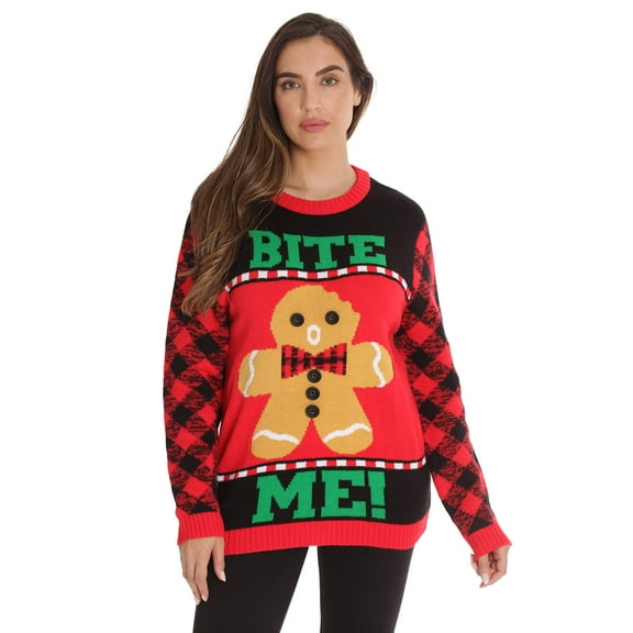#followme Womens Ugly Christmas Sweater - Sweaters for Women (Black - Bite, Medium)