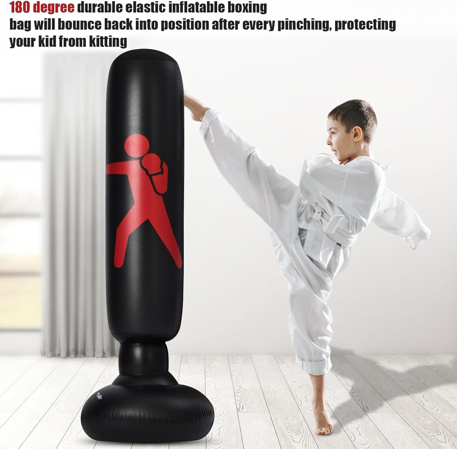 Inflatable Punching Tower Bag, 61" Inflatable Kid Boxing Bag, Children Sports Toy, Free Standing Bounce Back Tumbler, Boxing Column Tumbler Sandbags, for Sparring Boxing Karate Kickboxing