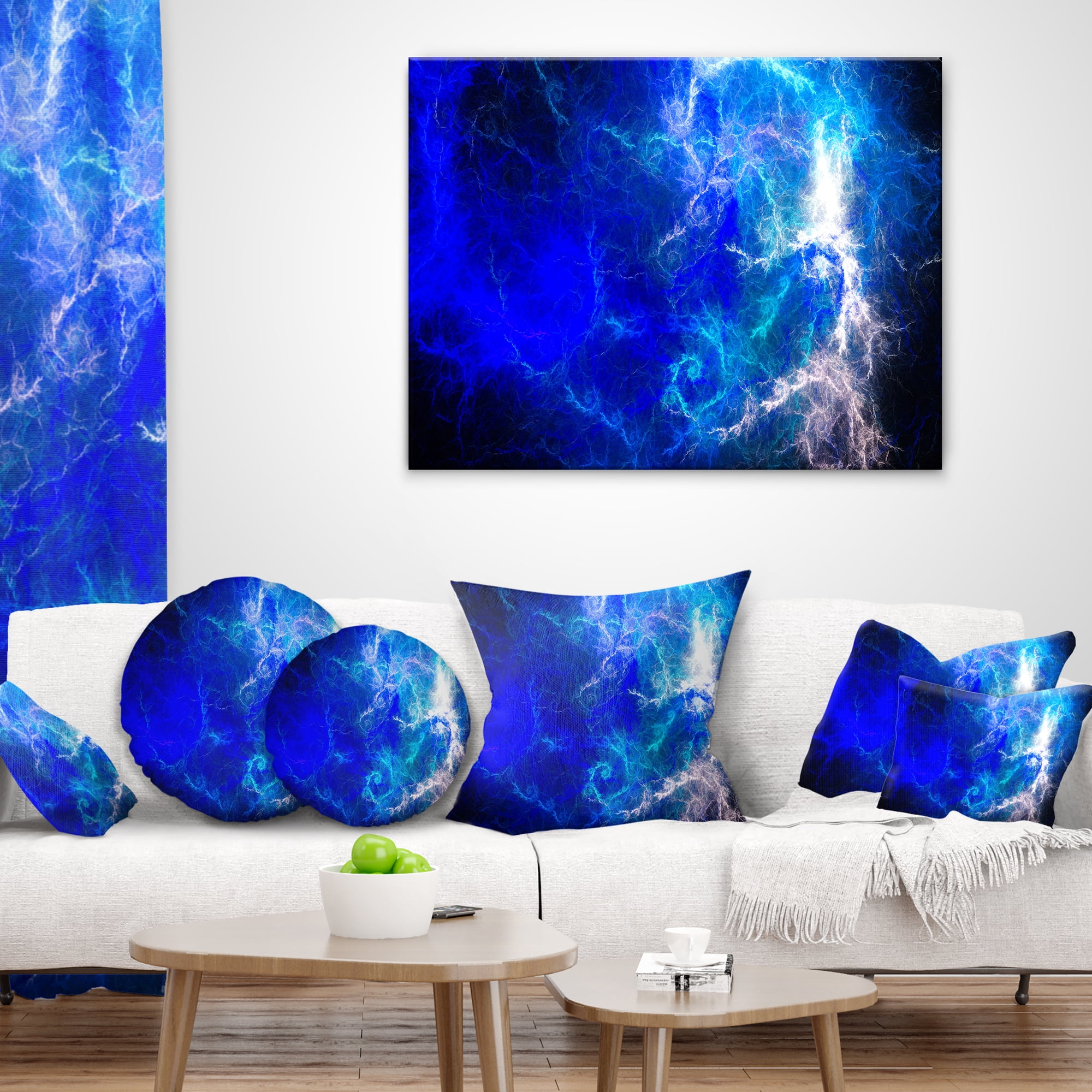 Designart Blue Sparkling Lightning - Abstract Throw Pillow - 16x16