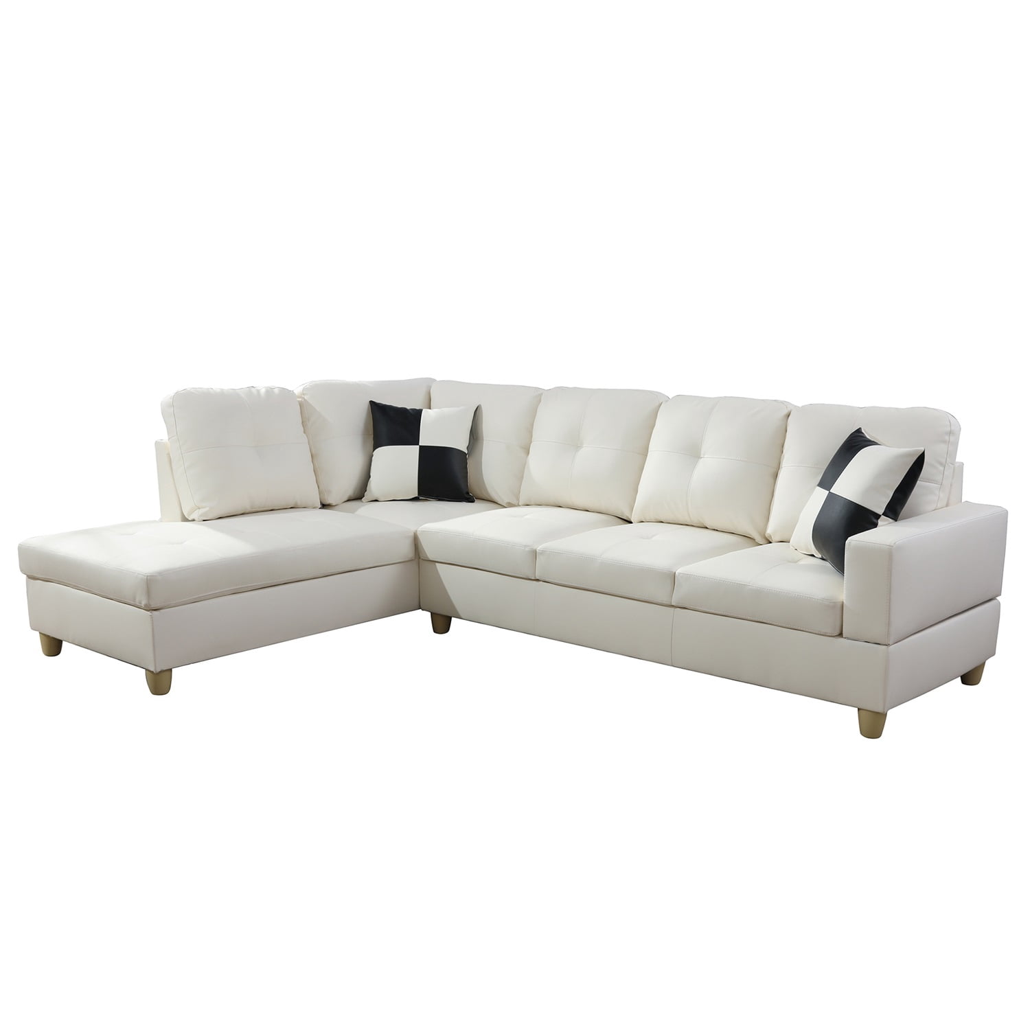 Hommoo Faux Leather L-Shaped Sectional Sofa, Living Room Furniture Sets, Modern 4-Seat Couches and Sofas Set for Home& Office, White(No Ottomans)