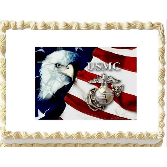 Iprint, U.S. Marine Patriotic Flag Edible Cake Topper