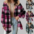 thumbnail image 6 of Womens Plaid Shacket Jacket Long Sleeve Button Down Fleece Hooded Jackets Lightweight Fall Winter Warm Coat Outerwear, 6 of 6