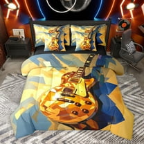 Homewish Child Guitar Bedding Comforter Set 7 Pieces, Modern Music Full Bedding Set, Cartoon Musical Instruments Reversible Fitted Sheet Flat Sheet, Lightweight Room Decor