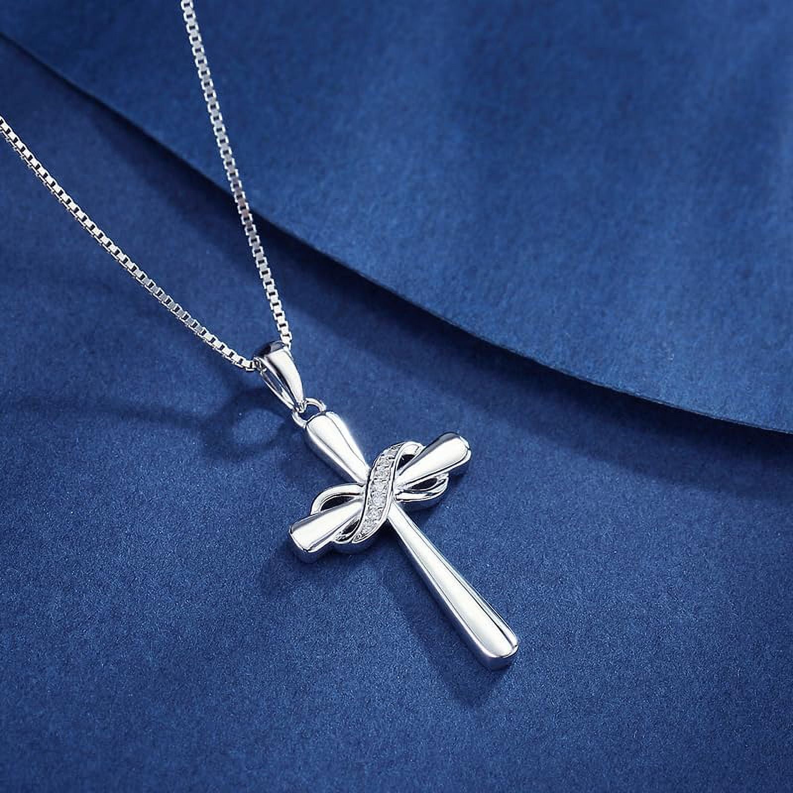 Infinity Cross Necklace for Women 925 Sterling Silver Danity Cross Pendant Necklace Christian Jewelry Baptism Gift 18''+2'' Chain