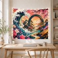 thumbnail image 5 of Teal Wave with Cherry Blossoms and Portal Scene, Serene Japanese Inspired for Nature Lovers, Floral Ocean Portal Art, Housewarming Gift Tapestry Wall Hanging for Bedroom and Living Room, 5 of 7