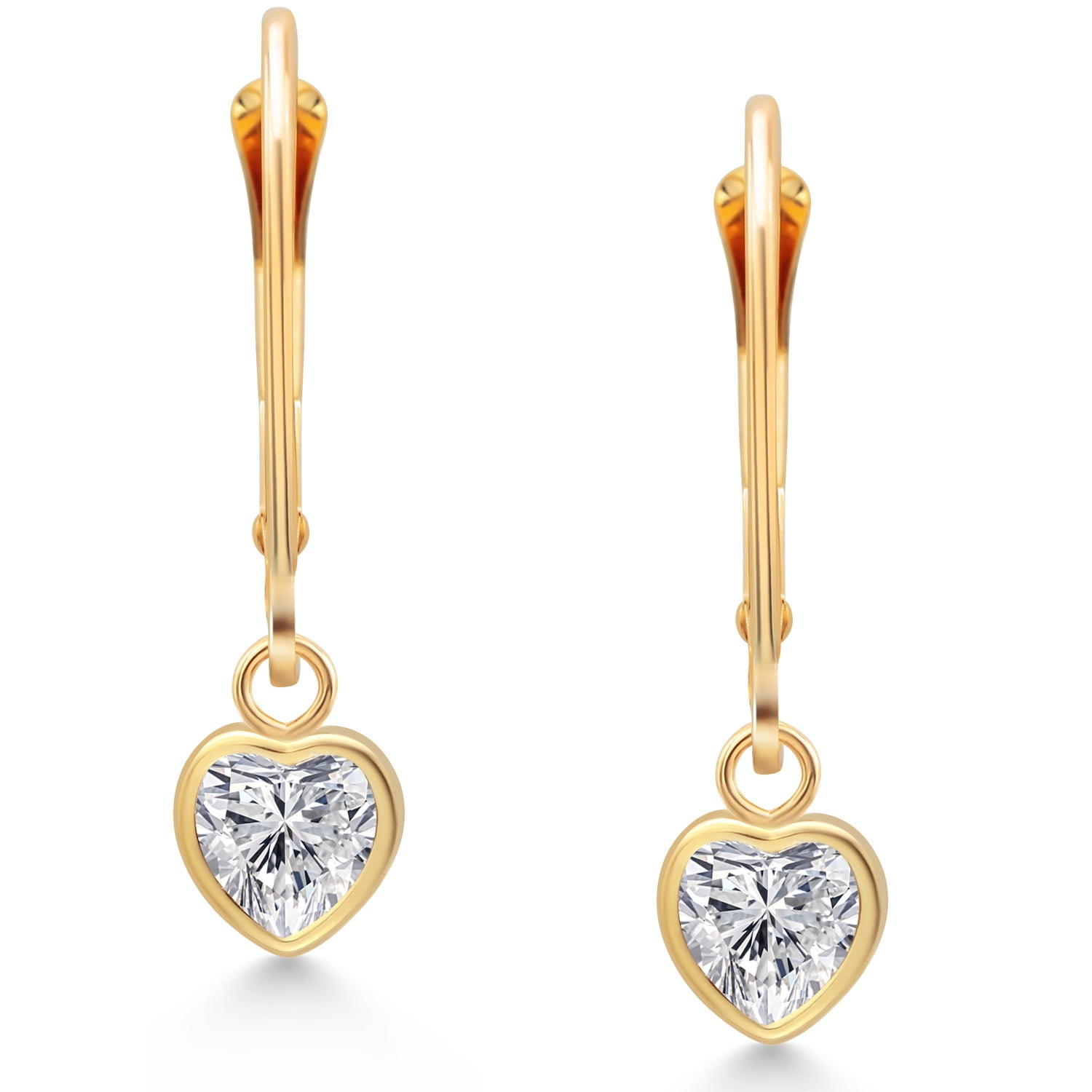 Gem Stone King 14K Yellow Gold Lab Grown Diamond Earrings for Women | 0.88 Cttw | Gemstone April Birthstone | DEF Color | VVS-VS Clarity | Heart Shape 5MM