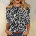 thumbnail image 2 of DHFJKG T Shirts For Women 3/4 Sleeve Summer Round Neck Floral Printed Loose Fit Casual Fashion Tunic Trendy Tops, 2 of 5