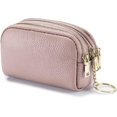 thumbnail image 1 of 3 Zippered Genuine Leather Coin Purse Triple Capacity Change Pouch Little Travel Wallet With Key Ring for Women, 1 of 6