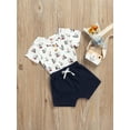 thumbnail image 3 of Newborn Baby Floral Print Short Sleeve Romper + Drawstring Shorts 2 Piece Outfits Set, 3 of 9
