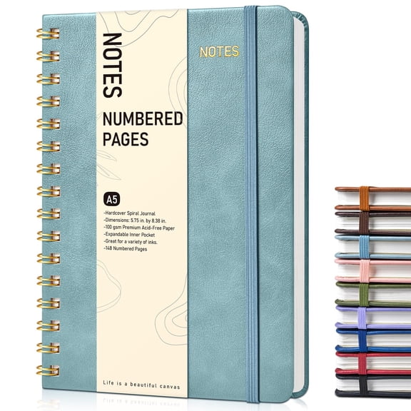 Lined Spiral Journal Notebook, A5 Hardcover Spiral Journals for Women Men, 150 Numbered Pages Spiral Bound Notebook, 100 GSM College Ruled Notebooks for Writing Note Taking 5.75" x 8.38", Brown