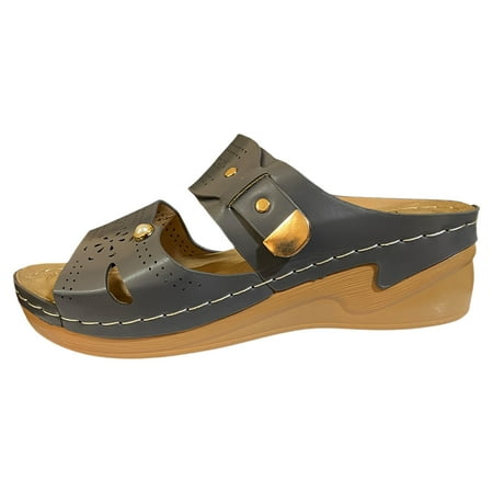 

Jungdeepe Ladies Summer Casual Solid Colour Hollow Pearl Slope With Large Size Sandals Slippers