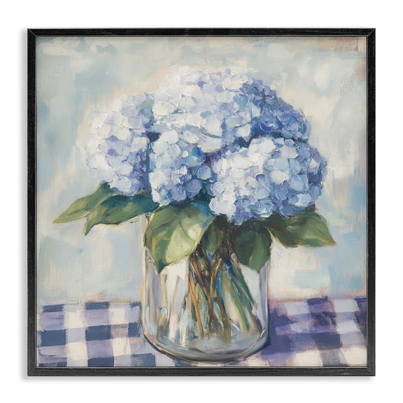 Stupell Industries French Country Hydrangeas on Gingham Tablecloth Black Framed Giclee Art, 12 x 12, by Petals Prints Design