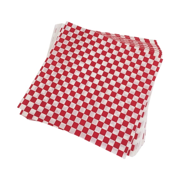 100PCS Checkered Greaseproof Paper Sheet Food Wrapping Paper Food Basket Liners for Sandwiches BBQ and Picnics