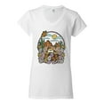 thumbnail image 2 of Wild Bobby Trendy Landscape With Daisies Cactus Monarch Butterfly Nature Lover Women Standard V-Neck Tee, White, X-Large, 2 of 6