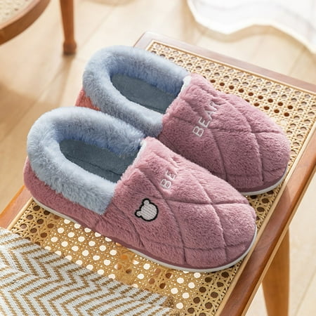 

Winter Couples Ladies Warm Home Baotou Plush Soft Bottom Comfortable Solid Color Thick Bottom Cotton Slippers
