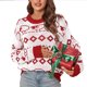 thumbnail image 2 of Suéter de cuello redondo para mujer, suelto, con estampado geométrico, de punto, de manga larga, para otoño e invierno, deportivo, corto, de manga larga, informal, con cuello redondo, blusa para mujer, 2 of 6