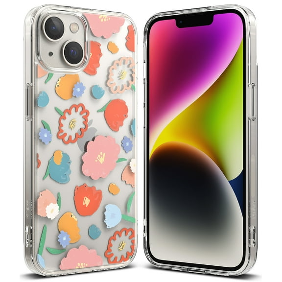 Ringke Fusion Design Compatible with iPhone 14 Case, Transparent 3D Print Design Hard Back with Shockproof Clear Bumper Cover - Floral