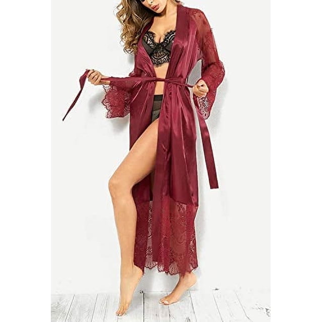 Women‘s Satin Silk Sleepwear Robe Babydoll Lingerie Nightwear Pyjamas Plus Size