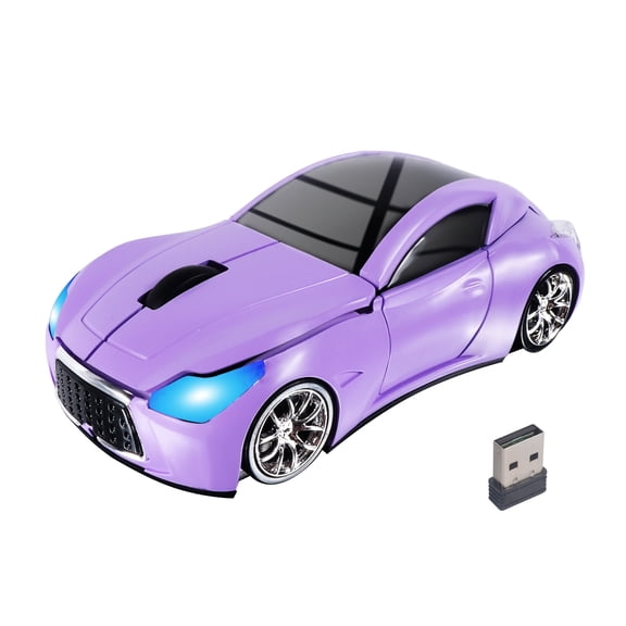 PloutoRich Car Mouse Wireless Cool Sport Car Shaped Computer Mice with LED Headlight USB Receiver 2.4GHz Portable Optical Mini Small Mouse for Laptop PC Desktop Computer Kids Gift (Purple)