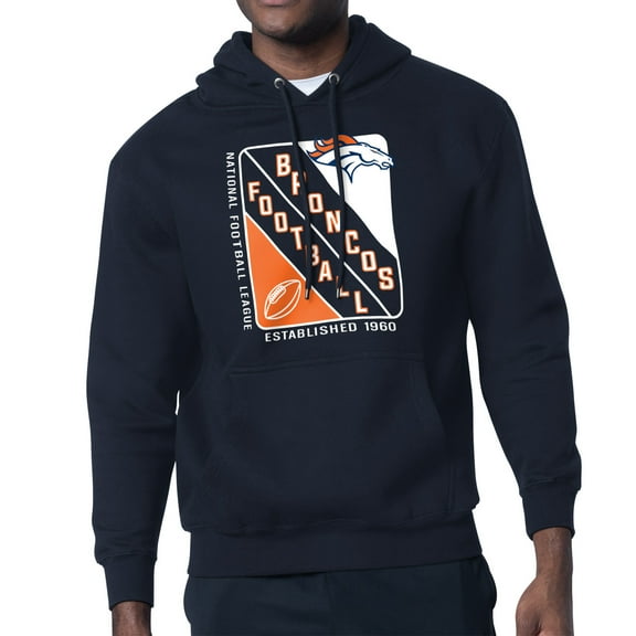 Men's Starter Navy Denver Broncos Shield Logo Pullover Hoodie