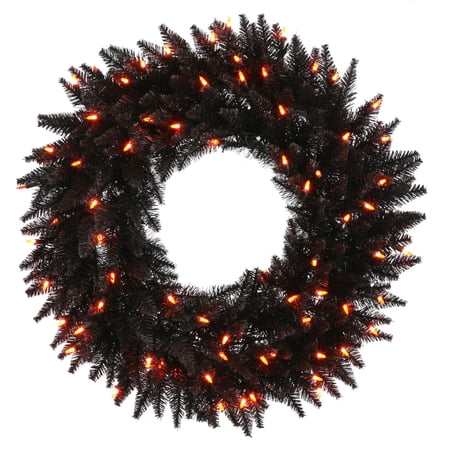Vickerman 24 Black Fir Artificial Christmas Wreath Orange Dura-Lit LED lights.