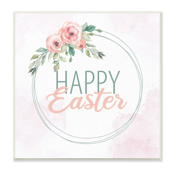 Stupell Industries Happy Easter Round Floral Border Pastel Pink Design Graphic Art Unframed Art Print Wall Art, Design by Kim Allen