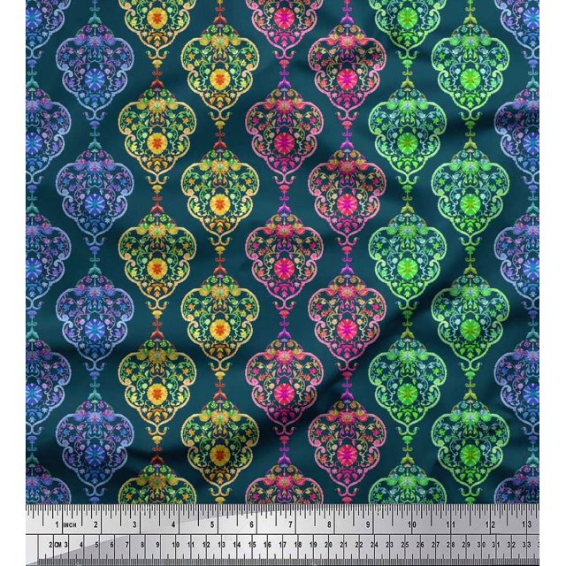Soimoi Rayon Fabric Floral & Damask Ethnic Printed Fabric 1 Yard 56 Inch Wide