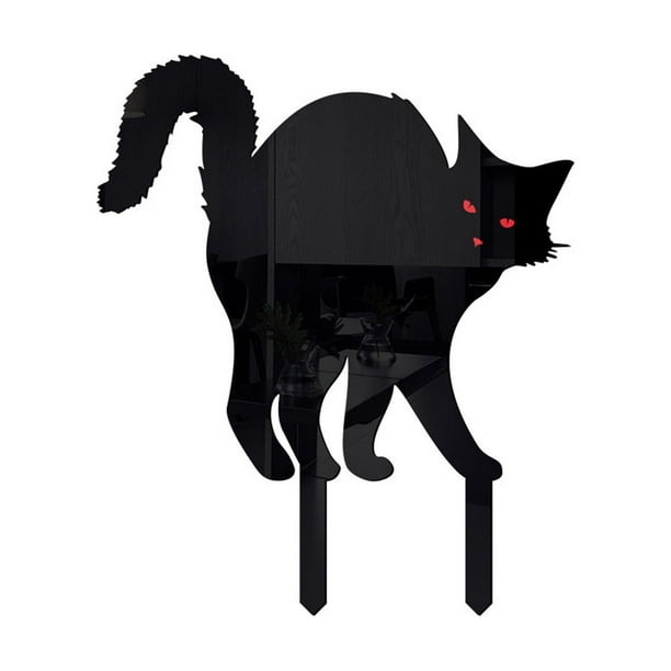 Fiudx Letreros de Halloween para Patio, 4 Diseños Únicos de Gatos Negros, Plástico Resistente a La Intemperie, Fácil Instalación En El Suelo, Decoración para Jardín, Fiesta de Halloween Al Aire Libre