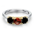 thumbnail image 3 of Gem Stone King 925 Silver and 10K Yellow Gold Red Garnet and Black Diamond Engagement Ring for Women | 1.65 Cttw | Round 5MM | Gemstone January Birthstone | Size 5, 3 of 6