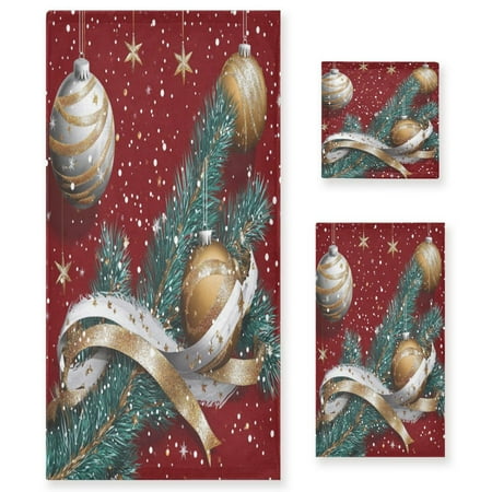 3 Piece Bath Towels Set Bath Towel, Hand Towel and Face Towel for Bathroom, Gym, Hotel Pine Branches and Balls