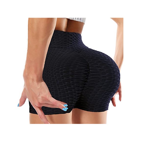DODOING Women's Yoga Shorts High Waist Ruched Butt Lifter Gym Running Sports Athletic Shorts Workout Hot Pants, Black