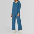 thumbnail image 2 of Ladies' Fashionable And Casual V Neck Solid Color Loose And Linen Two Piece Set, 2 of 4