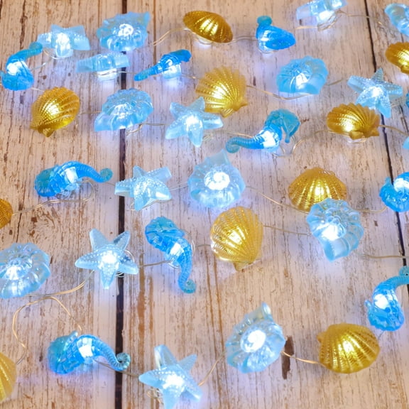 Morttic Ocean Theme LED String Lights, USB Operated Remote Starfish Seahorse Seashell Fairy Lights for Party, Bedroom, Wedding Decoration