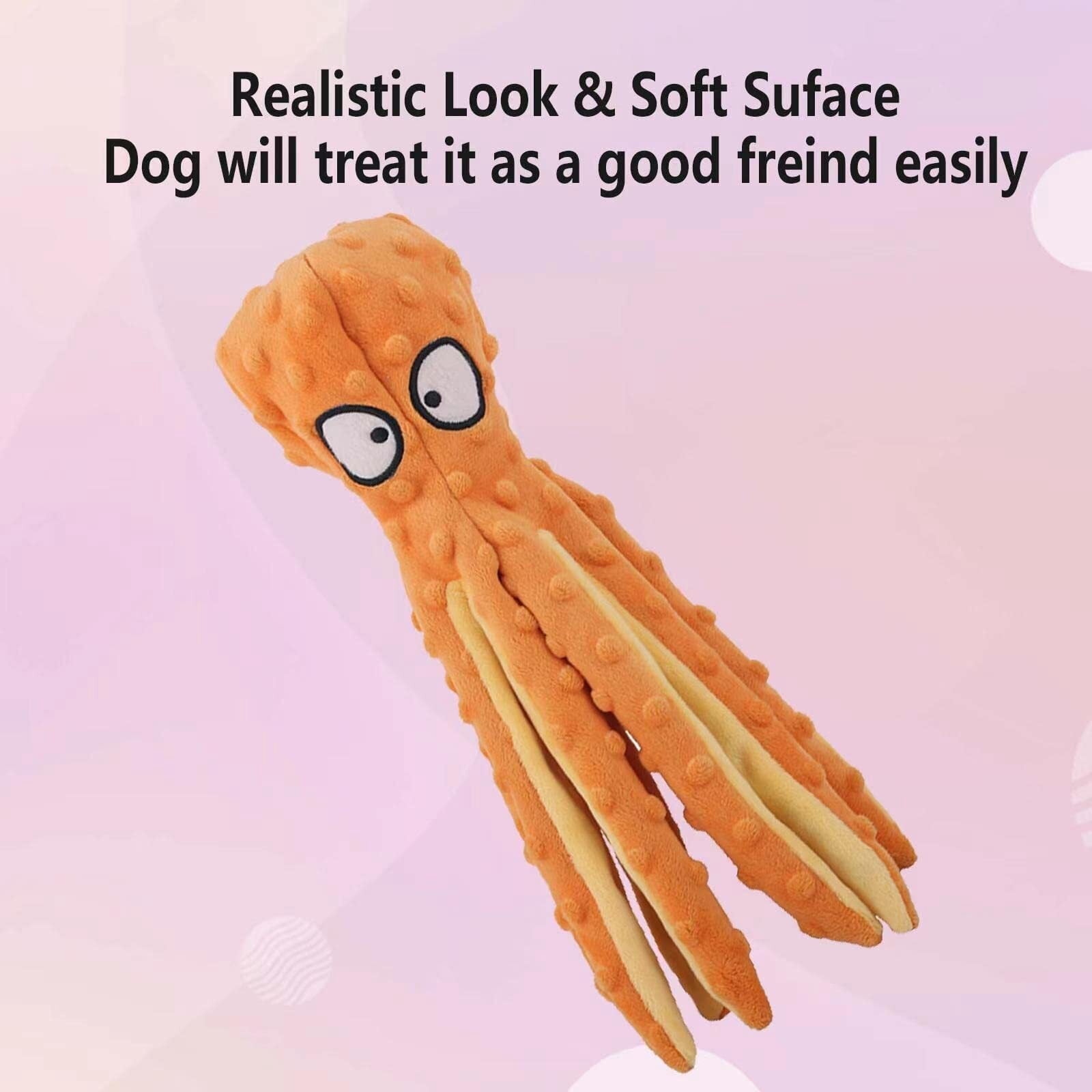 No Stuffing Crinkle Plush Dog Toys, 2 Pack Octopus Squeaky Dog Toys for Teething, Soft & Durable Interactive Dog Chew Toys for Puppies, Small, Medium and Large Dogs Training (Green+Orange)