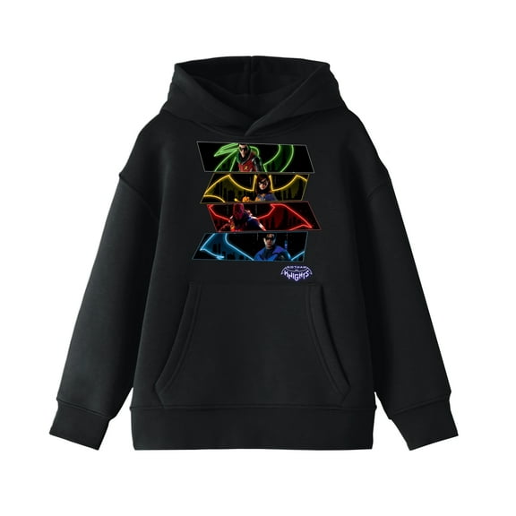DC Gotham Knights Character Group Symbols Distorted Boxes Youth Boys Black Hoodie- XL