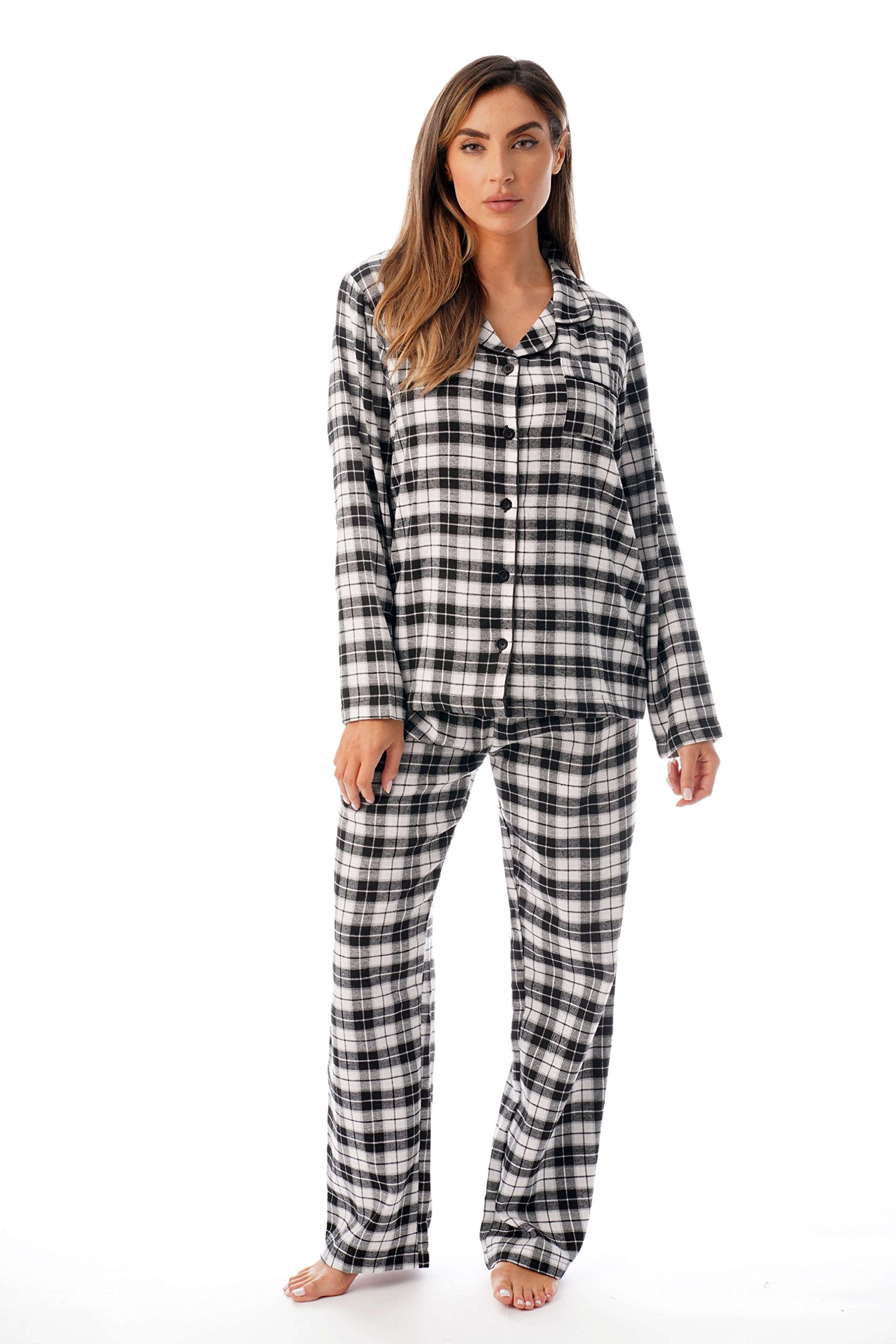 Just Love Women's Flannel Pajama Set Cozy Long Sleeve PJ Set for Winter Sleepwear (Black, X