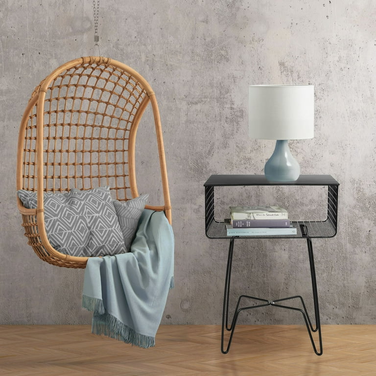 mDesign Steel Side End Table Nightstand with Storage Shelf Basket Black