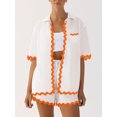 thumbnail image 3 of FEORJGP Women's 2 Piece Summer Set Lapel Neck Shirt Short Sleeve T-shirt Cardigan Button Down Ric Rac Tops + Elastic Waist Drawstring Shorts Fashion Casual Comfy Daily Outfits, 3 of 5