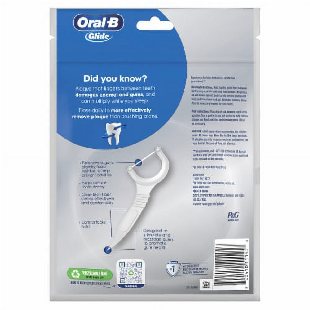 2X - Oral-B Glide Cavity Protection Floss Picks, Helps Prevent Cavities, Unflavored, 75 Floss Picks