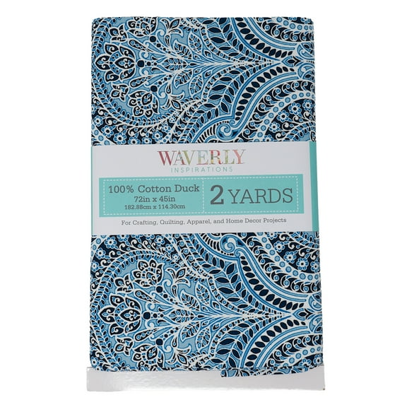 Waverly Inspirations 2 Yard Cut 100% Cotton Duck Print Fabric Rockwell Damask Blue, 45" Wide for Quilting & Sewing