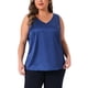 thumbnail image 1 of Camisetas sin mangas de satén de seda para mujer de tallas grandes Agnes Orinda, blusas casuales de cuello en V, camisetas básicas de verano 1X azul marino, 1 of 6