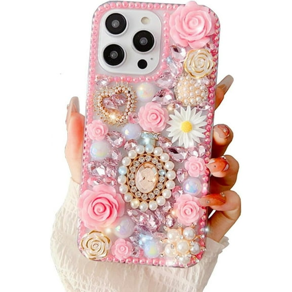 for iPhone 14 Pro Max Case, Cute Rhinestone Glitter Sparkle Bling Luxury Shiny 3D Crystal Diamond Flower Rose Queen Soft TPU Edge Girls for Apple iPhone 14 Pro Max 6.7 inch