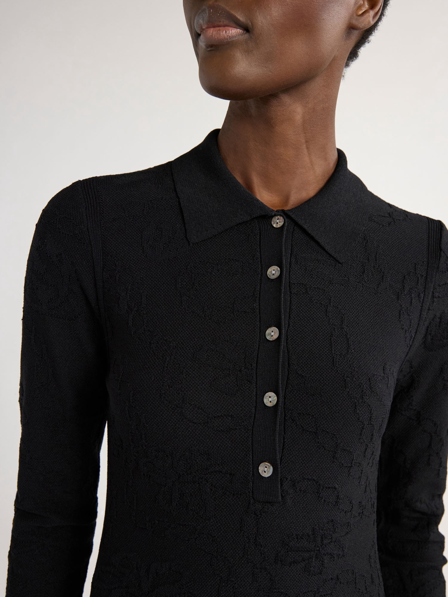 Scoop Woman's Fitted Jacquard Polo with Long Sleeves, Sizes XS-2XL