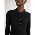 thumbnail image 2 of Scoop Woman's Fitted Jacquard Polo with Long Sleeves, Sizes XS-2XL, 2 of 5