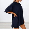 thumbnail image 7 of Oksale Casual Lounge Sets for Women Soft Cozy Short Sleeve Pajamas 2 Piece Drawstring Elastic Waisted Shorts with Pockets Navy XL, 7 of 7