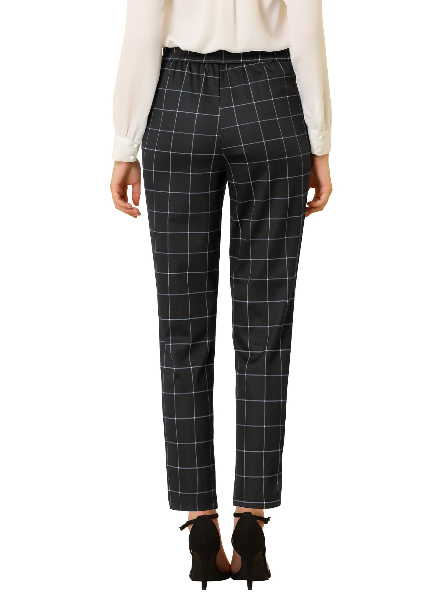 INSPIRE CHIC Women's Tartan Plaid Pants Elastic High Waist
